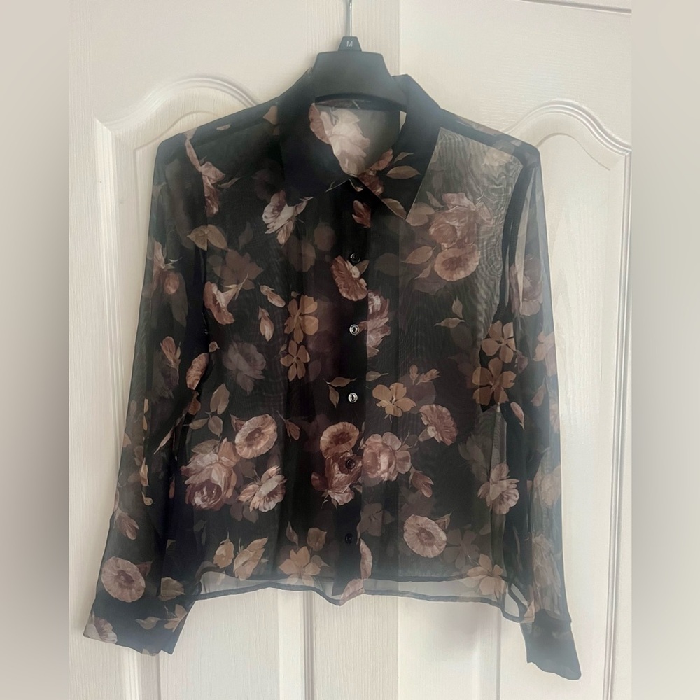 Black Floral Sheer Blouse